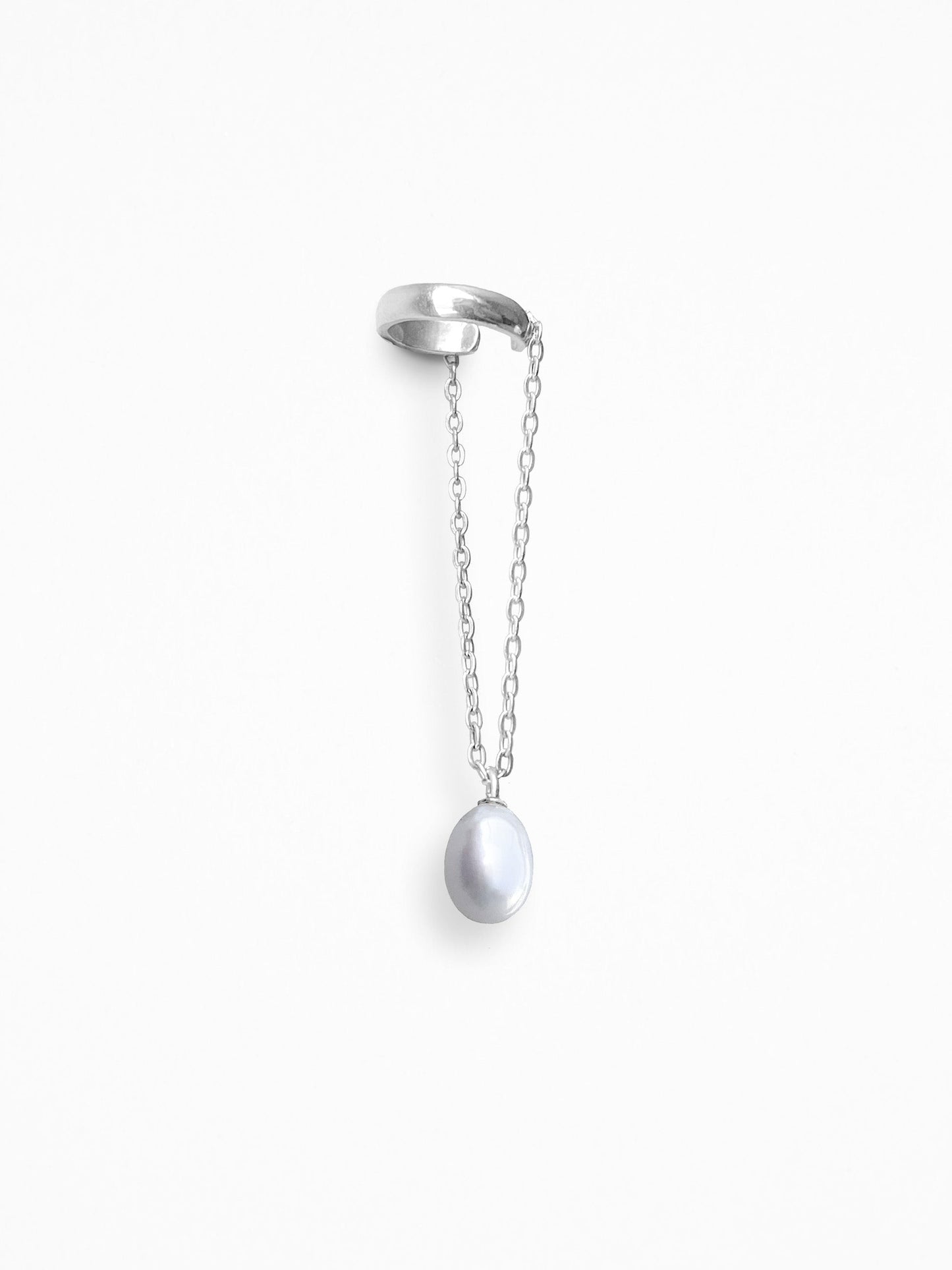 U PEARL DROP EAR CUFF SILVER