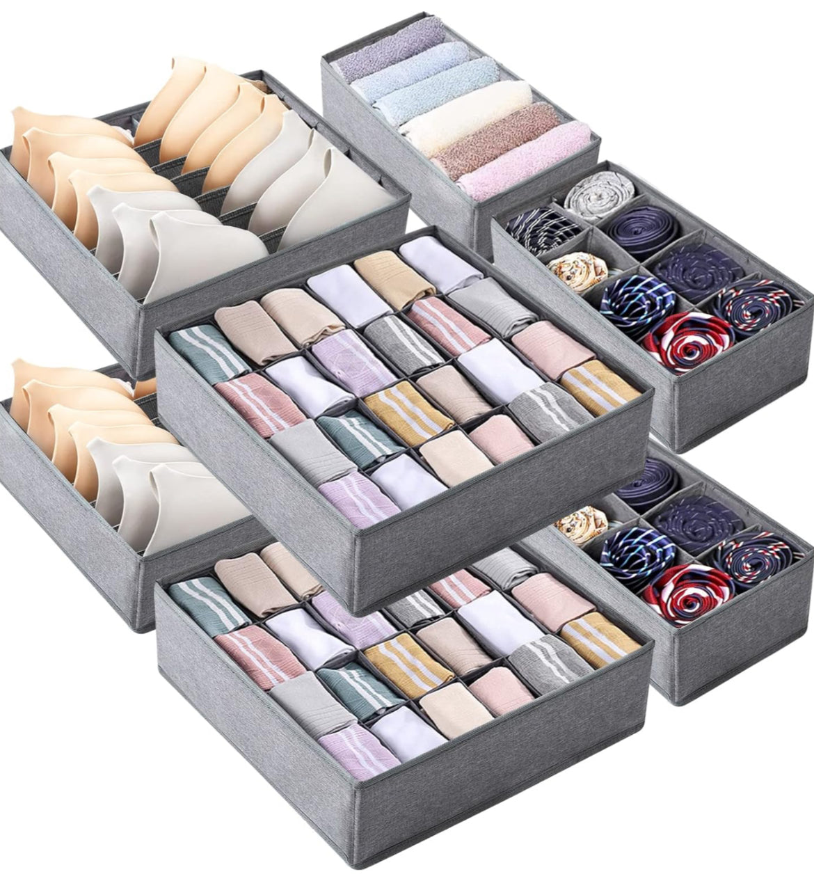 Set of 8 Foldable Organizers with 90 Cells Fabric Grids Dividers Box for Socks,Underwear, Bras and Ties